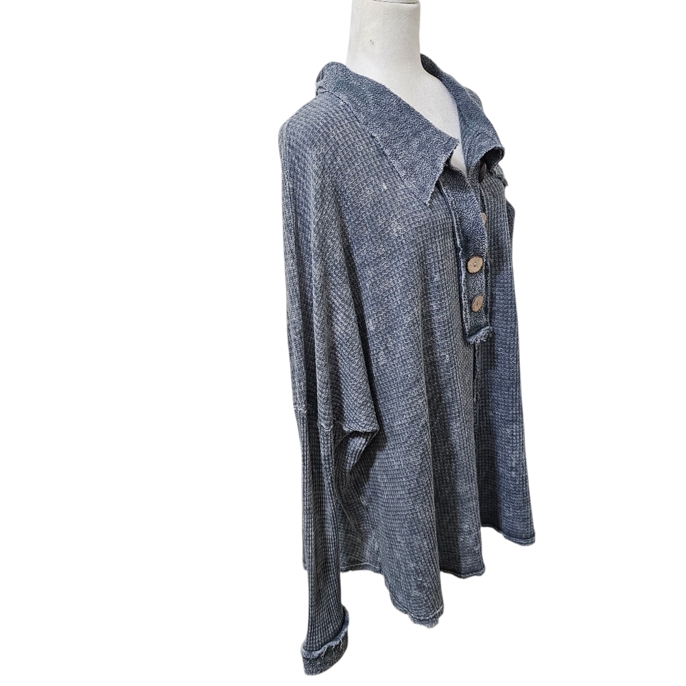Blue Buttercup Cotton blend Waffle Thermal Textured Top Oversized Medium - Picture 7 of 12
